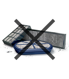 No dirty filters to wash or replace